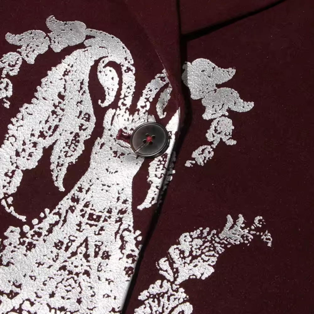 Burgundy Printing Blazers For Women Notched Collar Long Sleeve Patchwork Single - Picture 8 of 11